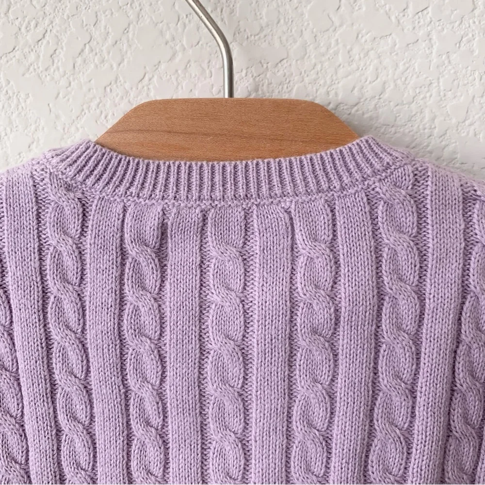 Ralph Lauren Lavender Cable Knit Baby Cardigan